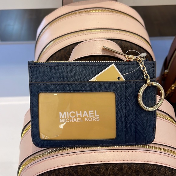 MICHAEL KORS SMALL TOP ZIP COINPOUCH WITH ID KEYCHAIN CARDHOLDER WALLET 
NAVY - Picture 2 of 16